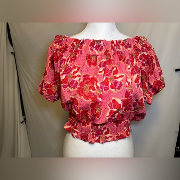 LOFT Bold Floral Off-Shoulder Pink Top - Picture 7 of 9